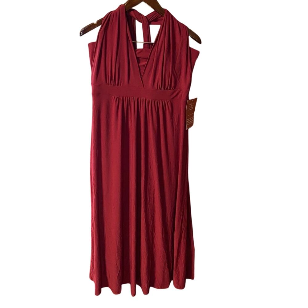 Truth & fable NWT Deep Red Maxi Dress Multi-way halter large made in turkey